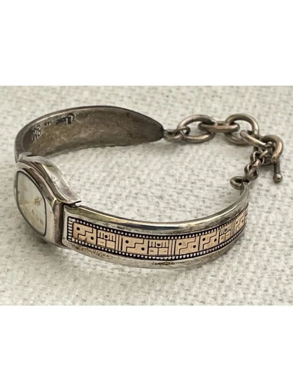 RARE Vintage Roderick Tenorio RMT 14K Gold Sterling Silver Corazon Watch Cuff